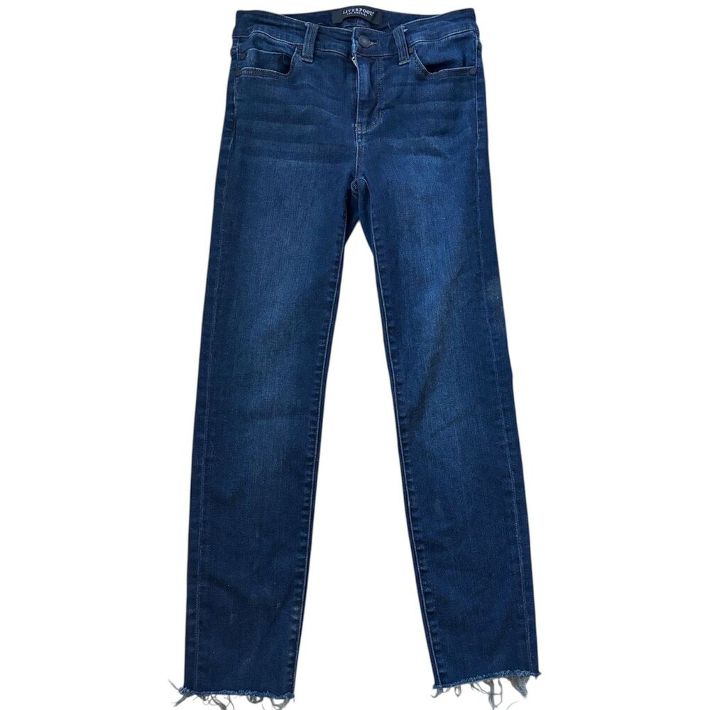 Liverpool Women's Jeans Size 2/26 8" Rise Ankle Crop Raw Hem Dark Wash